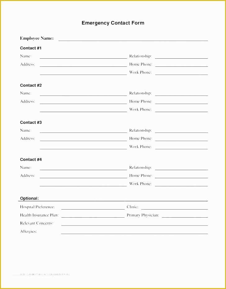 Free Emergency Contact form Template for Employees Of Emergency Contact Information form Emergency Contact forms