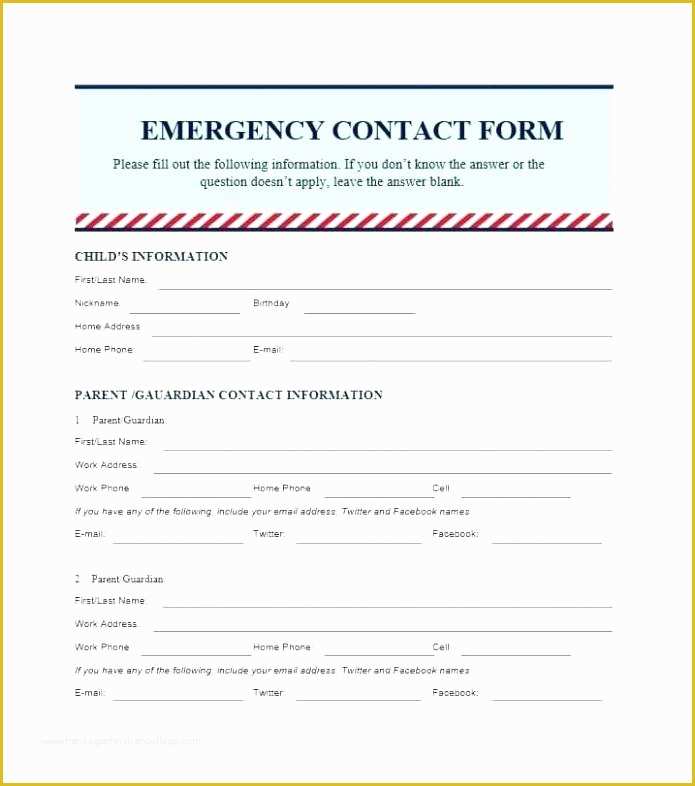 Free Emergency Contact form Template for Employees Of Emergency Contact Template Business Contact List Template
