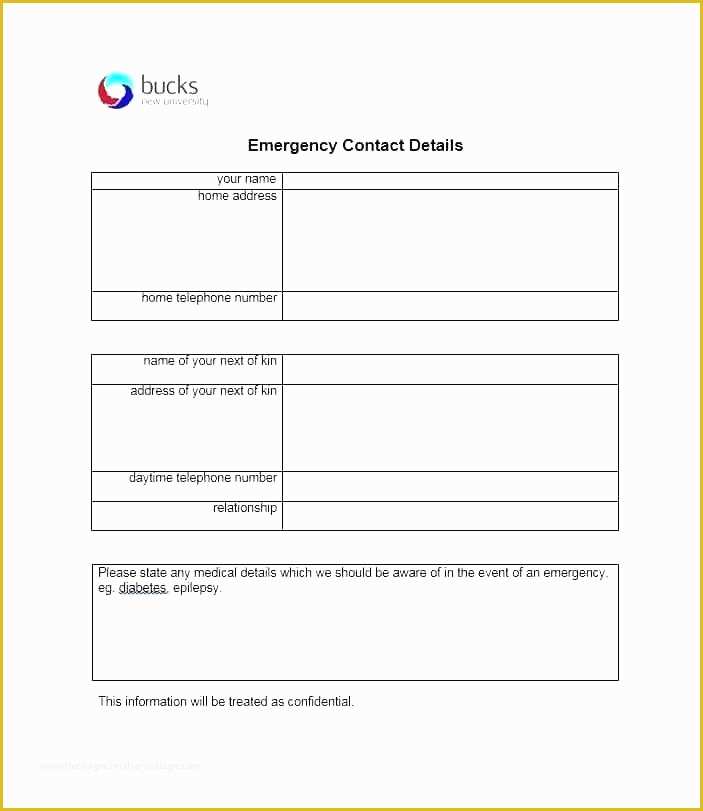 Free Emergency Contact form Template for Employees Of Emergency Contact Template Business Contact List Template