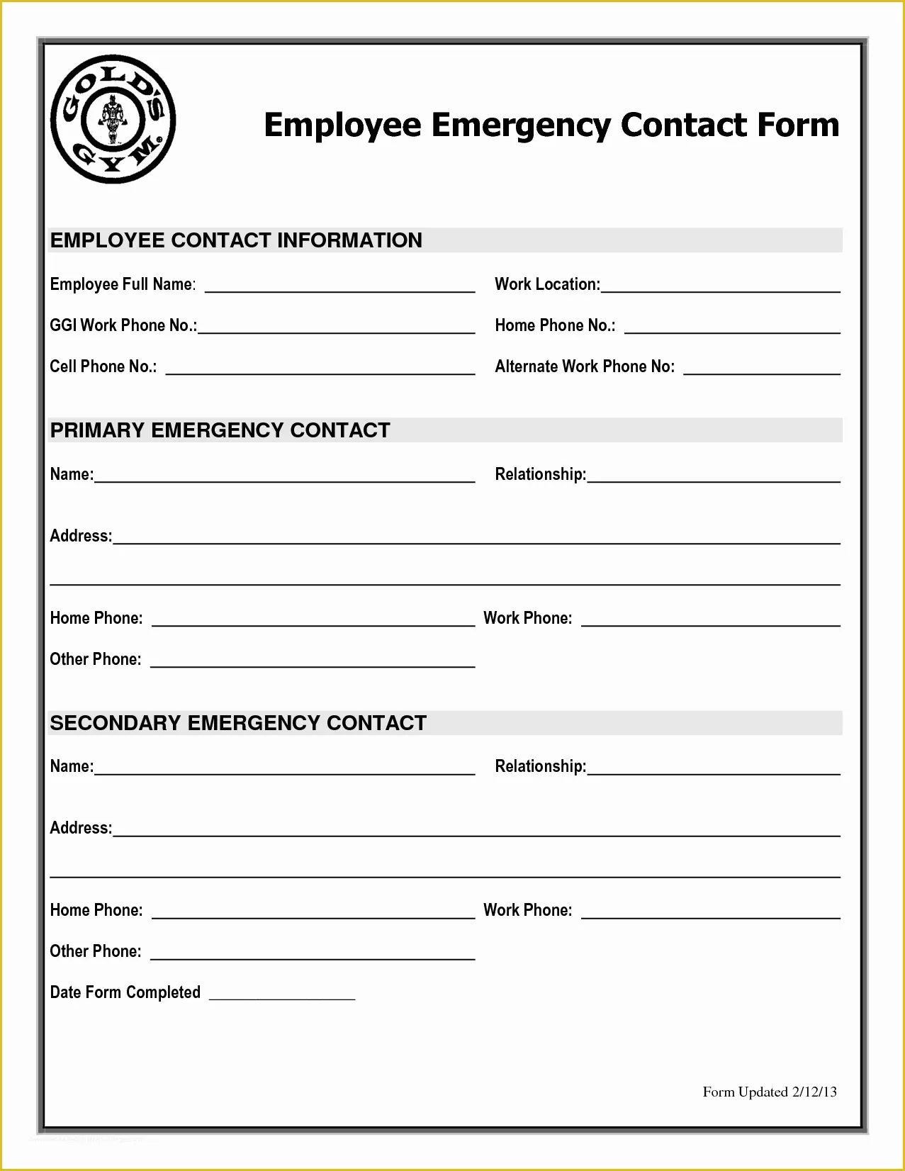 Free Emergency Contact form Template for Employees Of Employee Emergency Contact Printable form to Pin