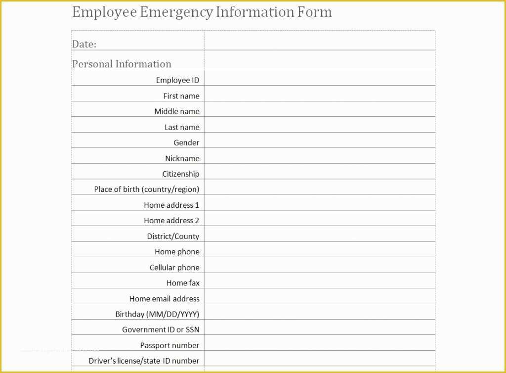 Free Emergency Contact form Template for Employees Of Employee Emergency Information form Template