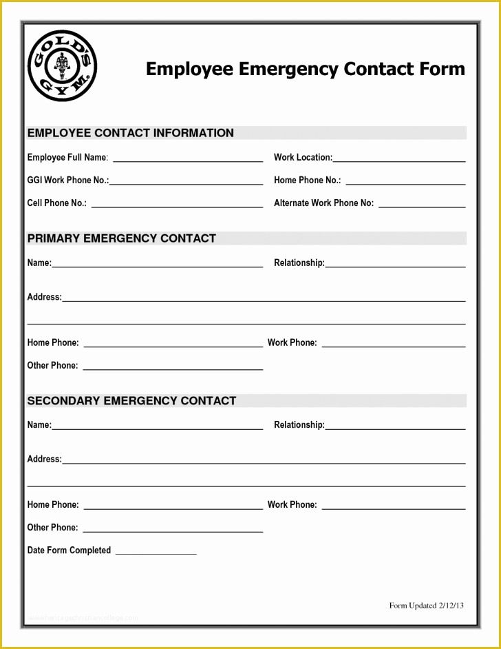 Free Emergency Contact form Template for Employees Of Employee Emergency Information form Templates