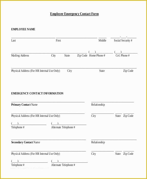 Free Emergency Contact form Template for Employees Of Employment Emergency Contact form