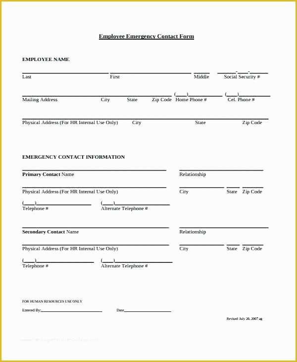 Free Emergency Contact form Template for Employees Of Home A Business Template Easy to Use Employee Emergency