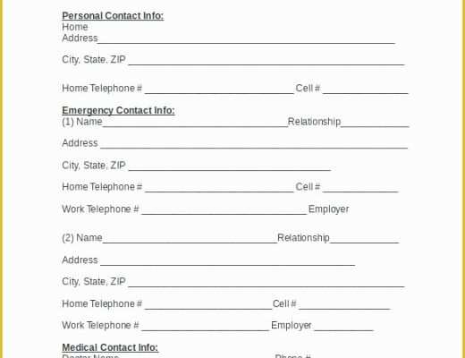 Free Emergency Contact form Template for Employees Of Sample Emergency Contact form Employment Template