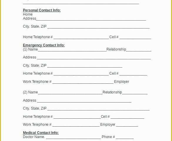 Free Emergency Contact form Template for Employees Of Sample Emergency Contact form Employment Template