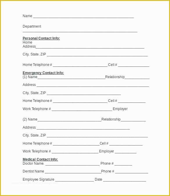 40 Free Emergency Contact form Template for Employees
