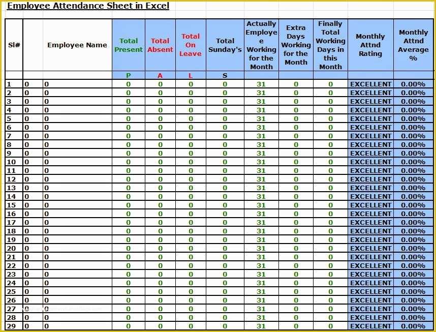 Free Employee attendance Sheet Template Excel Of 36 General attendance Sheet Templates In Excel Thogati