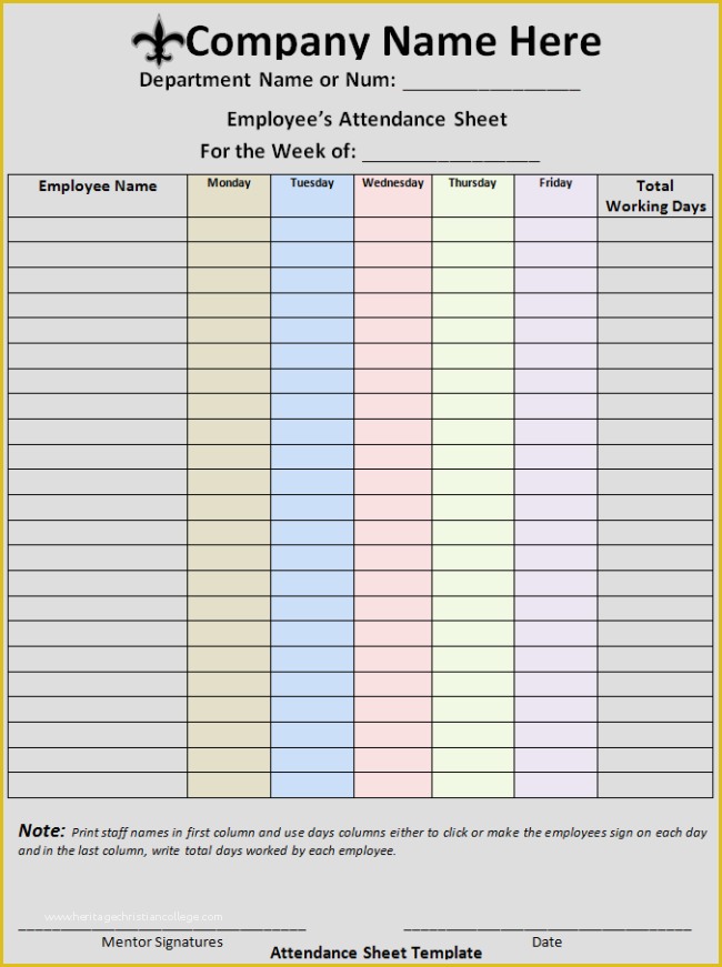 Free Employee attendance Sheet Template Excel Of 46 Best attendance Sheet Template Examples for Classroom