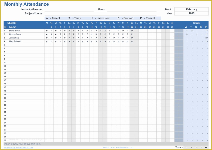 Free Employee attendance Sheet Template Excel Of Printable attendance Trackers for Excel
