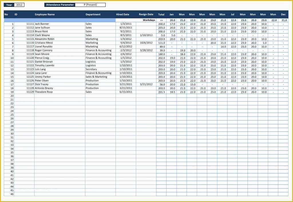 48 Free Employee attendance Sheet Template Excel