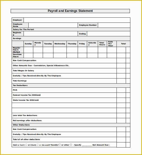 Free Employee Earnings Statement Template Of 15 Payroll Templates Pdf Word Excel