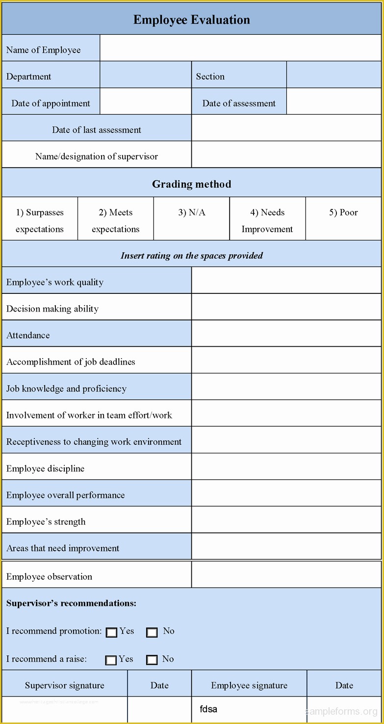 Free Employee Evaluation form Template Of Employee Evaluation form Sample forms