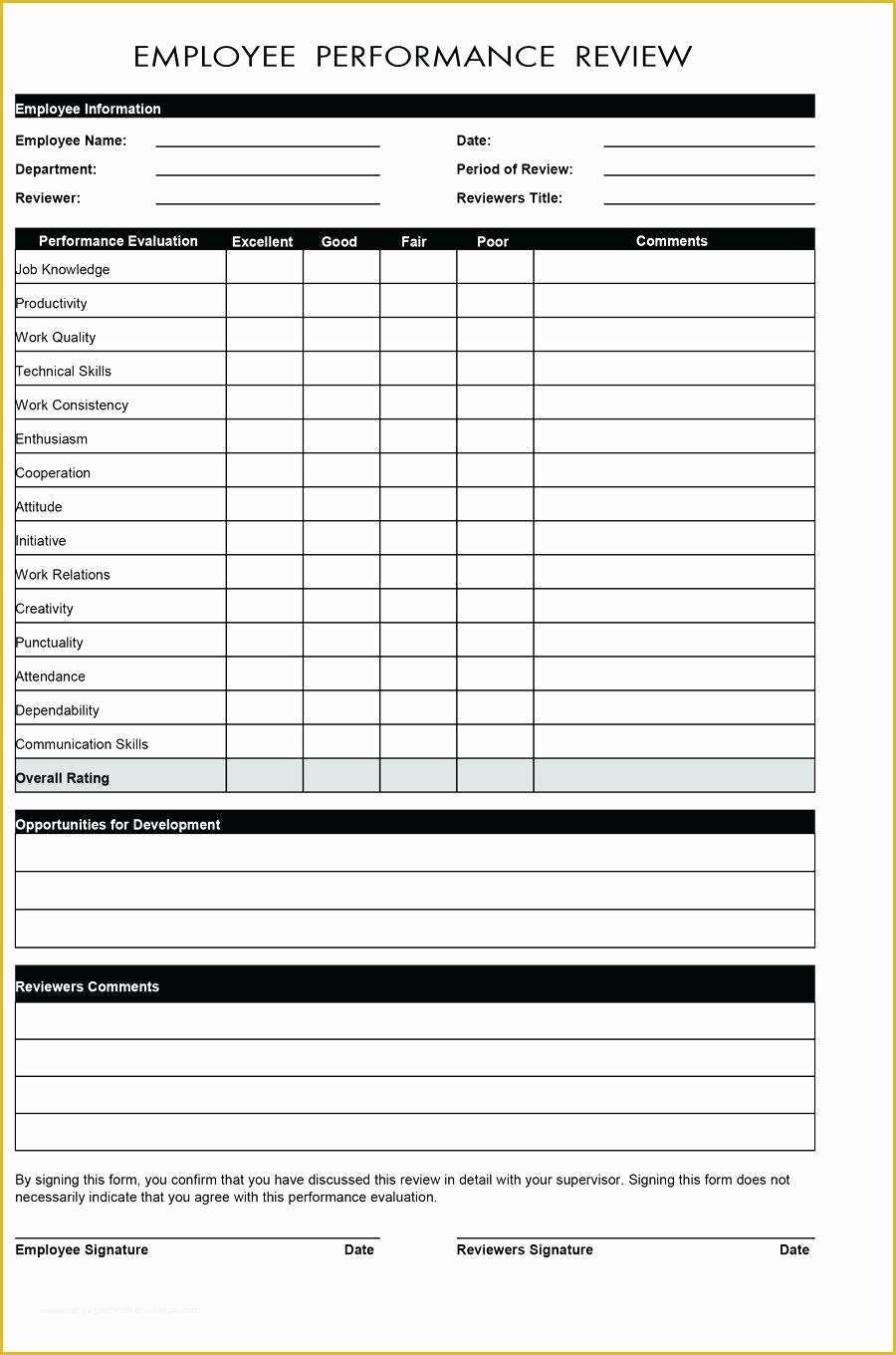 Free Employee Evaluation form Template Of Employee Performance Evaluation form Free Performance