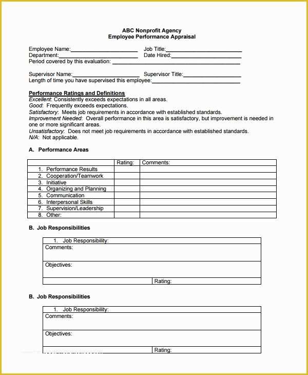 Free Employee Evaluation form Template Of Sample Employee Performance Review Template 8 Free