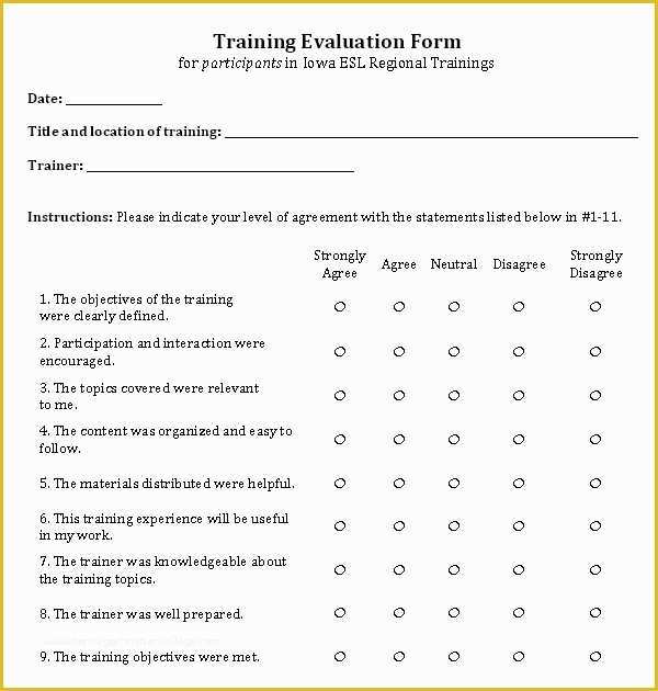 Free Employee Evaluation form Template Of Training Evaluation form 17 Download Free Documents In