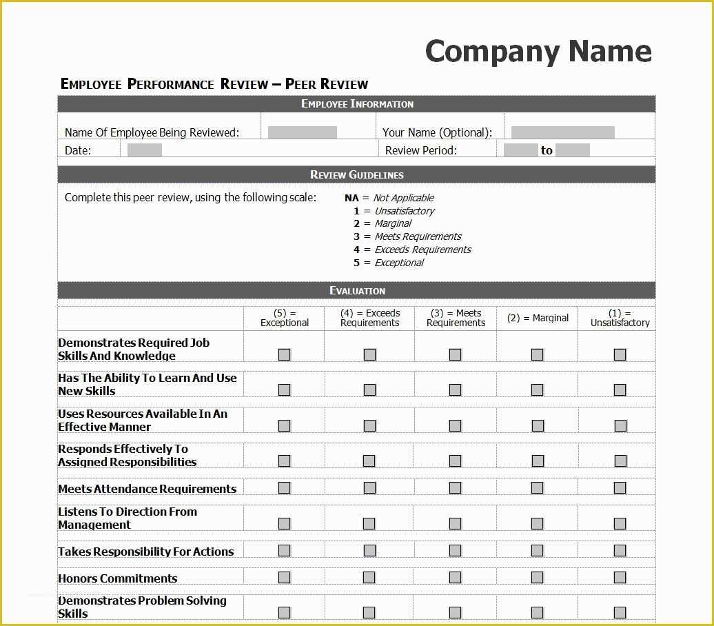 Free Employee Evaluation Template Word Of Employee Evaluation Template Excel Images