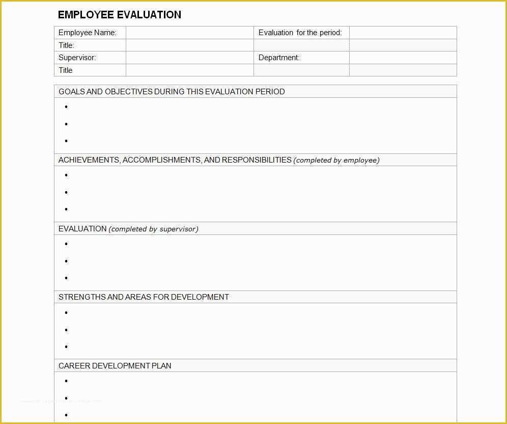 Free Employee Evaluation Template Word Of Employee Evaluation Template