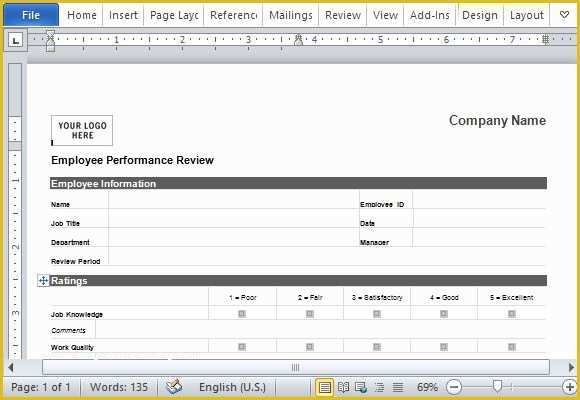 Free Employee Evaluation Template Word Of Employee Performance Review Template Word Employee