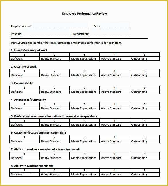 Free Employee Evaluation Template Word Of Sample Employee Performance Review Template 8 Free