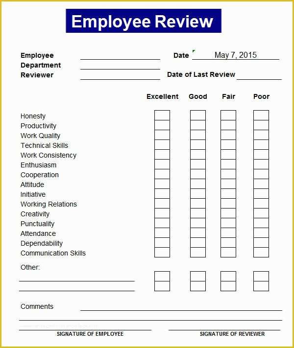 Free Employee Evaluation Template Word Of Sample Employee Review Template 7 Free Documents