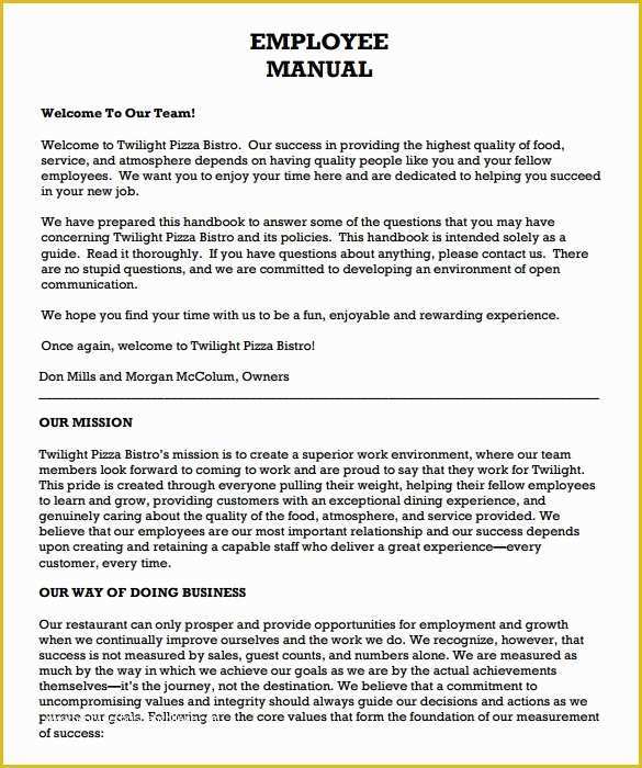 Free Employee Handbook Template for Small Business Of 9 Sample Employee Manual Templates