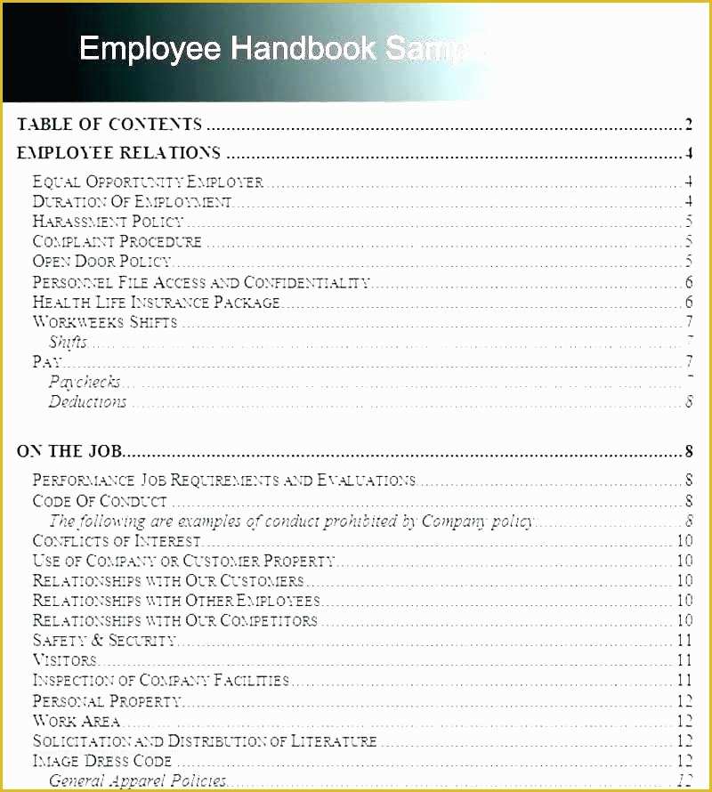 Free Employee Handbook Template for Small Business Of Employee Handbook Template for Employees Sample Personnel