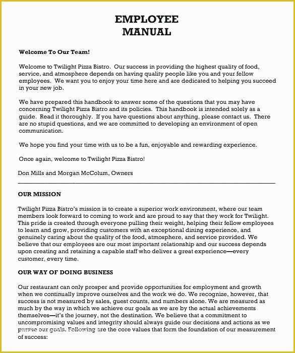 Free Employee Handbook Template for Small Business Of Small Business Employee Handbook Template