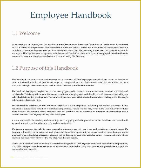Free Employee Handbook Template for Small Business Of Small Business Employee Handbook Template