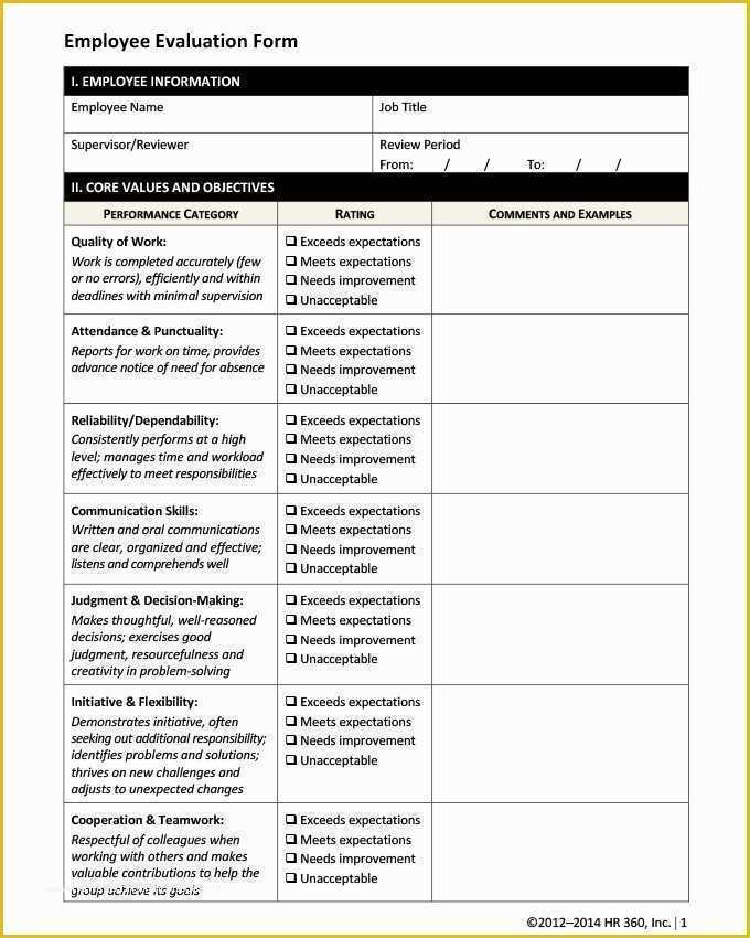 Free Employee Review Template Of 17 Hr Evaluation forms Hr Templates