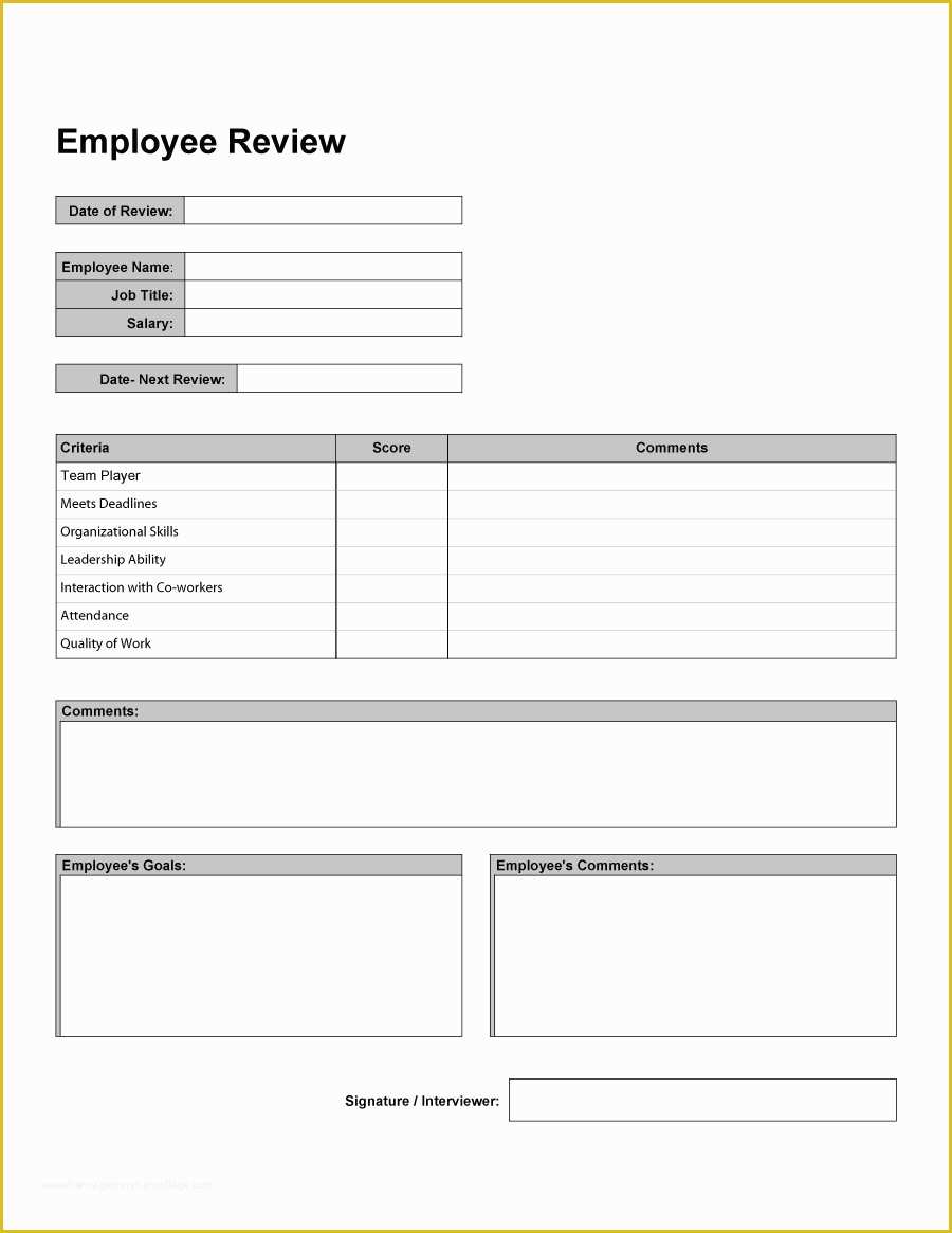 Free Employee Review Template Of 46 Employee Evaluation forms & Performance Review Examples