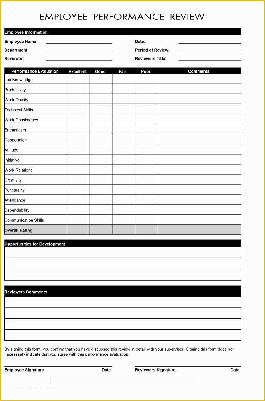 Free Employee Review Template Of 46 Employee Evaluation forms & Performance Review Examples