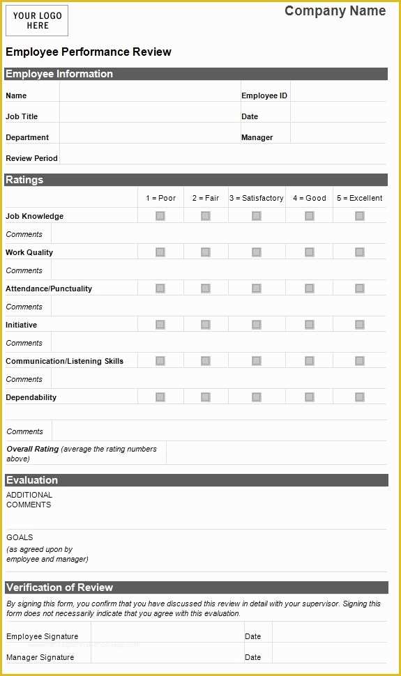 Free Employee Review Template Of Employee Evaluation Template