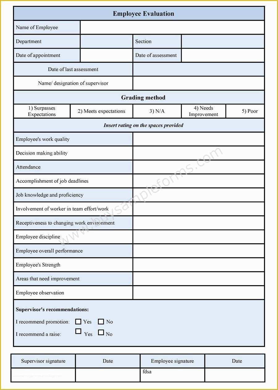 Free Employee Review Template Of Performance Evaluation forms Free Employee