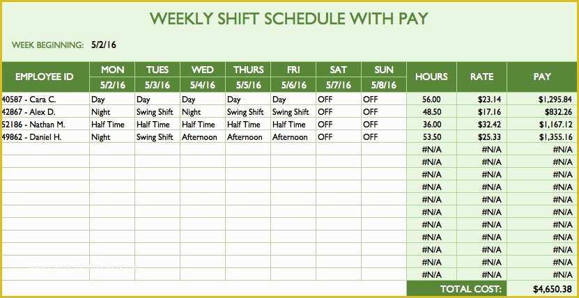 Free Employee Schedule Template Of Free Work Schedule Templates for Word and Excel