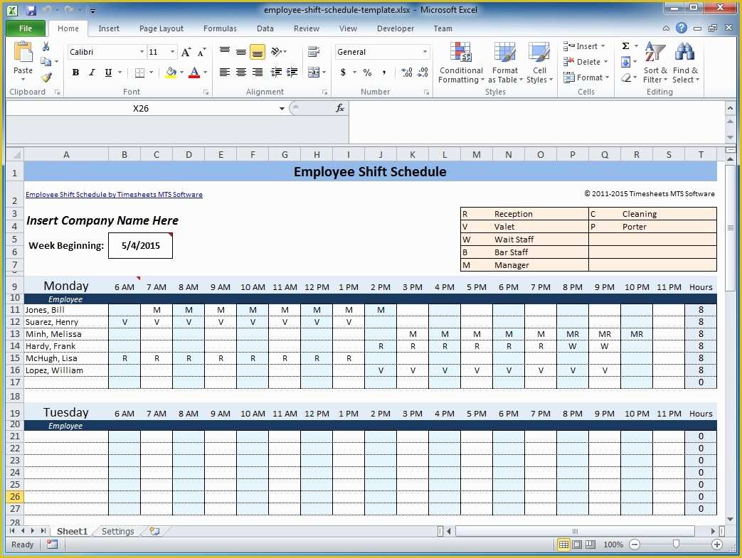 Free Employee Schedule Template Of Weekly Employee Shift Schedule Template Excel