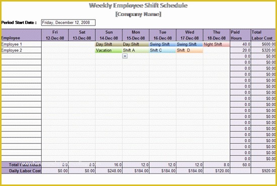 Free Employee Schedule Template Of Work Schedule Template Weekly Employee Shift Schedule