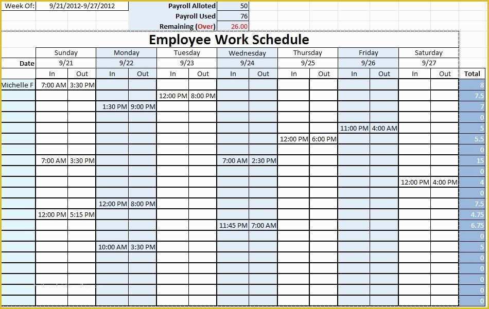 Free Employee Schedule Template Of Work Schedule Templates Free Downloads