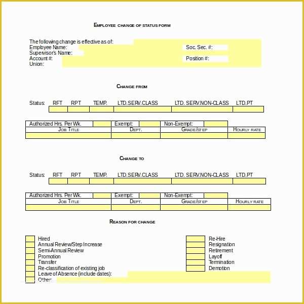 Free Employee Status Change form Template Of 6 Employee Status Change forms Word Excel Templates