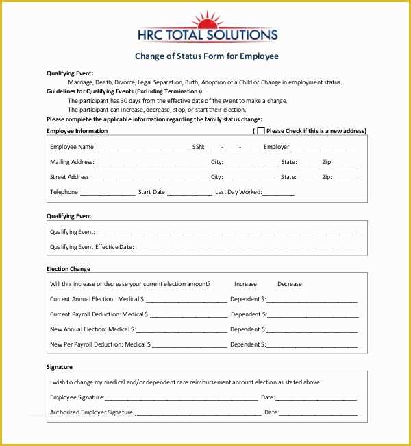 Free Employee Status Change form Template Of 8 Sample Employee Status Change forms Pdf Word Download