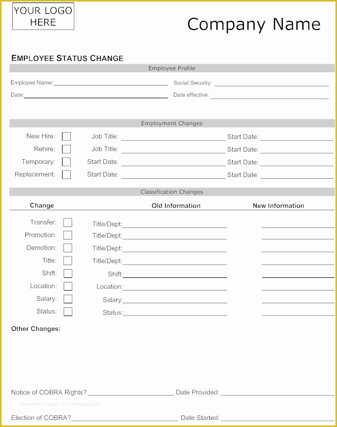 Free Employee Status Change form Template Of Employee Status Change forms