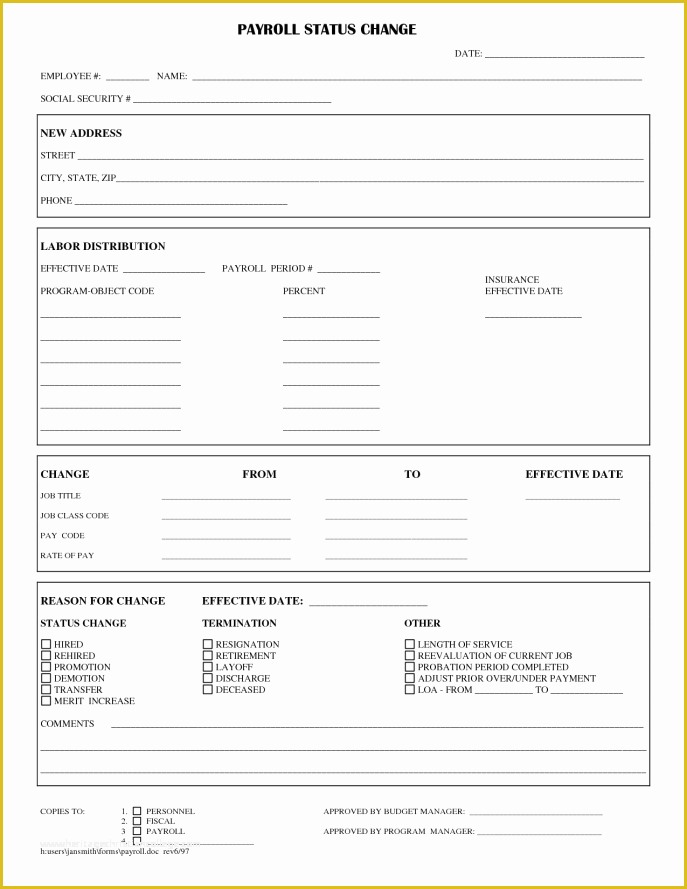 Free Employee Status Change form Template Of Employee Status Change forms Word Excel Samples