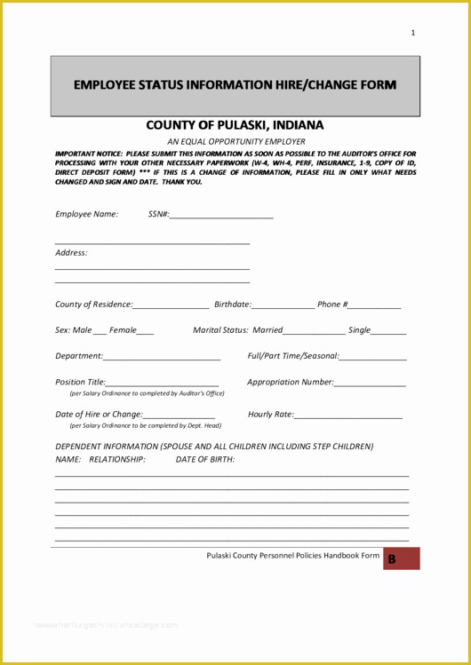 Free Employee Status Change form Template Of Employee Status Information Hire Change form Printable Pdf