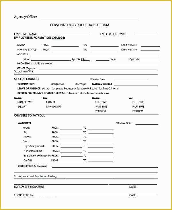 Free Employee Status Change form Template Of Payroll Change form Template