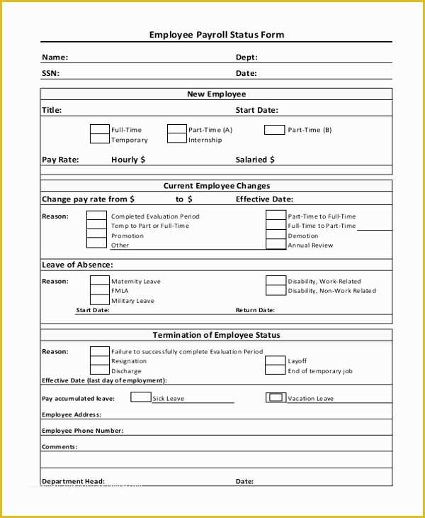 Free Employee Status Change form Template Of Sample Employee Payroll forms 10 Free Documents In Pdf