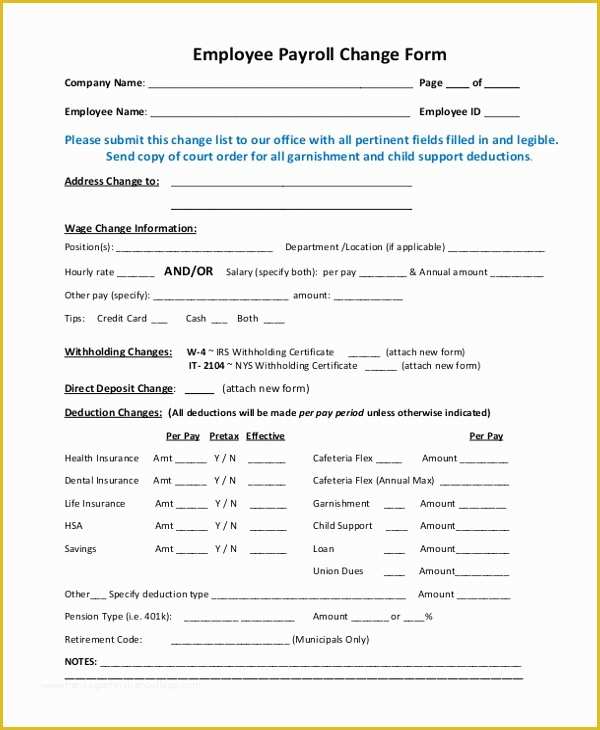 Free Employee Status Change form Template Of Sample Payroll Change form 10 Free Documents In Pdf