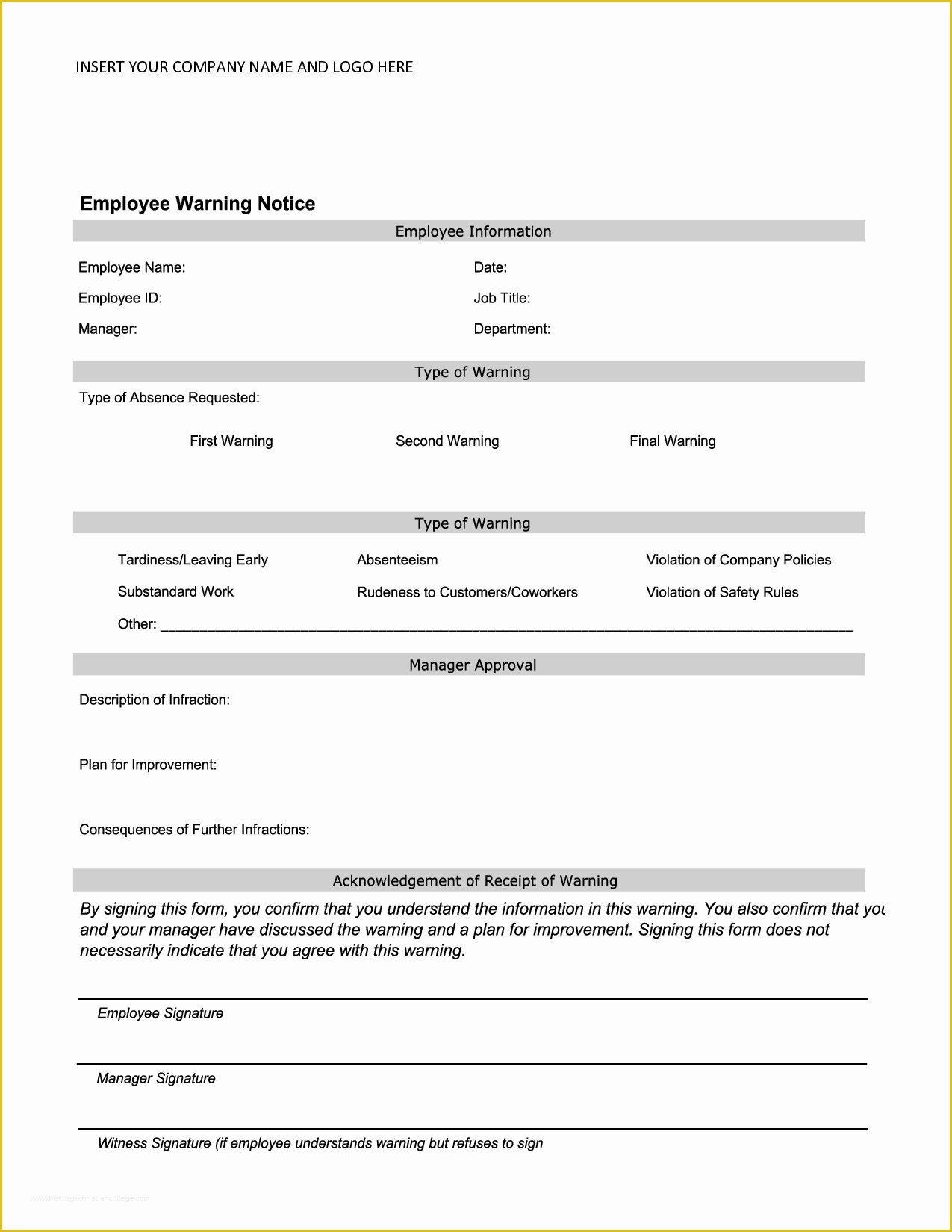 Free Employee Warning Notice form Template Of 10 Best Of Printable Warning Templates Employee