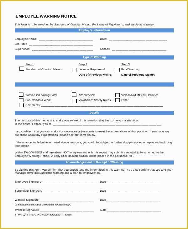 Free Employee Warning Notice form Template Of 10 Employee Warning Notice Samples Google Docs Ms Word