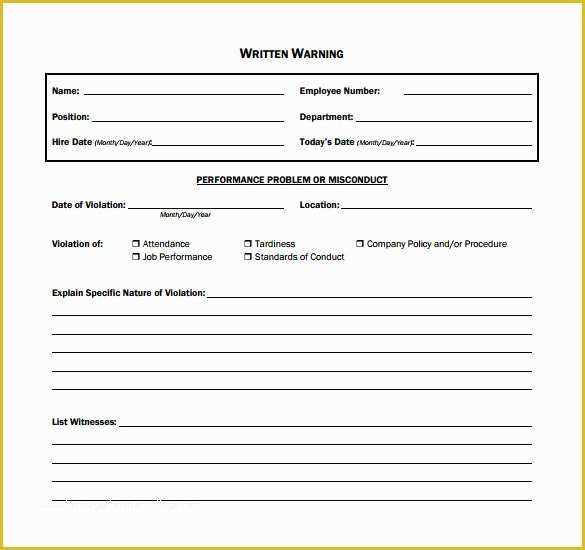 Free Employee Warning Notice form Template Of 11 Written Warning Templates Pdf