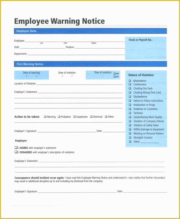 Free Employee Warning Notice form Template Of 12 Printable Employee Warning Notice Templates Google